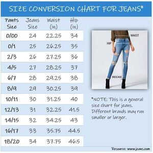 SIZE CONVERSION CHART FOR JEANS
